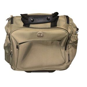 An used Tan Carry-On Luggage with Durable Design and Organized Storage